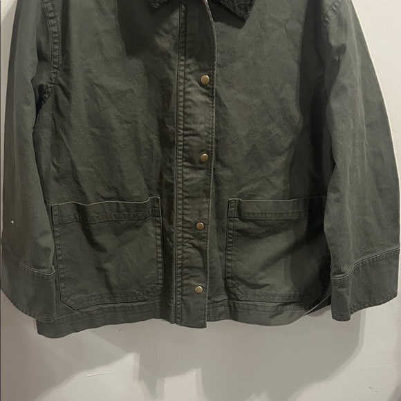 Old Navy Khaki Utility Jacket with Chocolate Collar - Picture 4 of 11